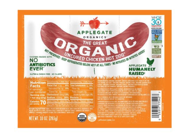 applegate organics chicken hot dog